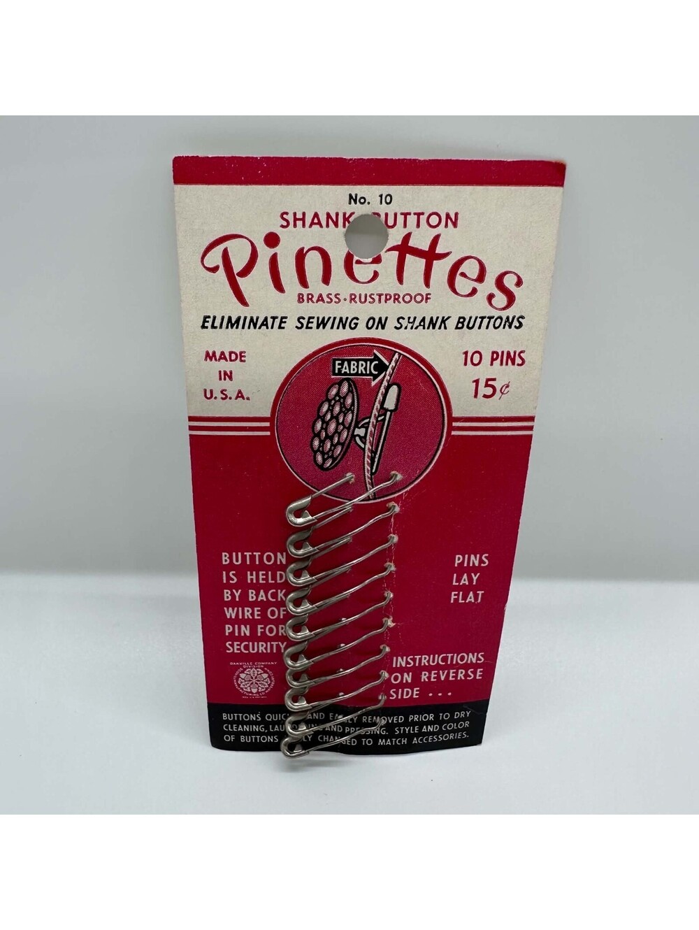 Vintage 1954 Scovill Pin-Ettes No 10 Shank Button Pins NOS Original Card USA New